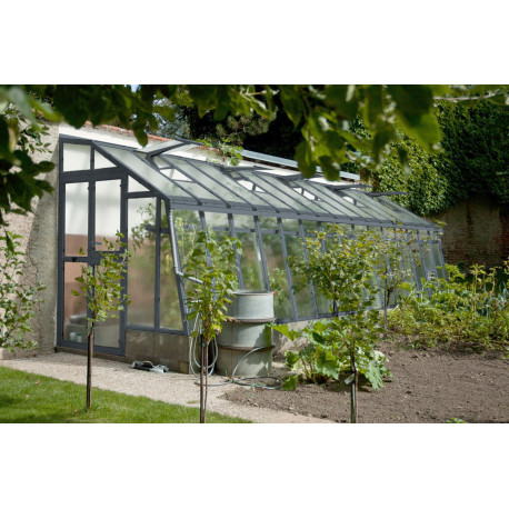 Invernadero adosado de vidrio difusor 4mm Primus D6- puerta a la izquierda -212x601 cm - Limes
