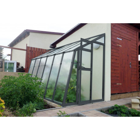 Invernadero de jardín adosado en cristal difusor de 4 mm Variant D3 con entrada en el lado derecho Color - 212x303cm - Limes