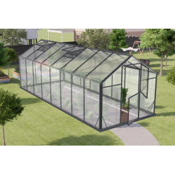 Invernadero de jardín Hybrid 12,54m² antracita en vidrio templado y policarbonato Sanus L12 - Gampre