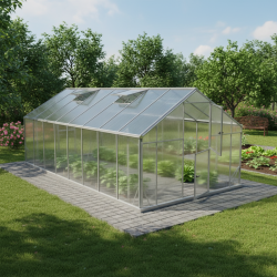 Invernadero de jardín 16,53m² en aluminio y policarbonato 6mm Sanus XL16 – Gampre