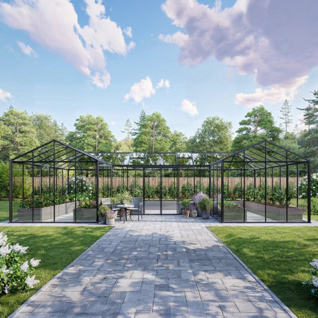 Invernadero de jardín Orangerie 70m² en aluminio y paneles de vidrio templado - BloomCabin
