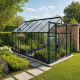 Invernadero de jardín 8,98m² en aluminio antracita y vidrio templado de 4 mm - Green Protect