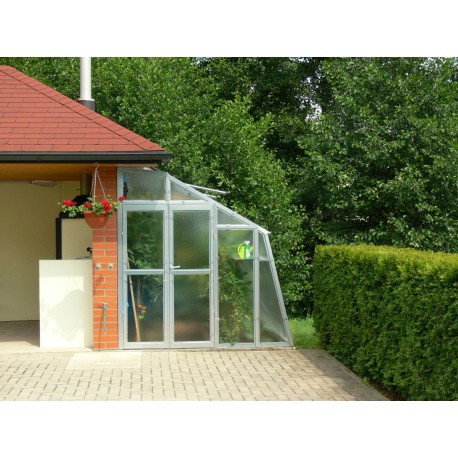 Invernadero adosado de cristal de 4 mm Variant D3 - puerta a la izquierda - 212x303 cm - Limes